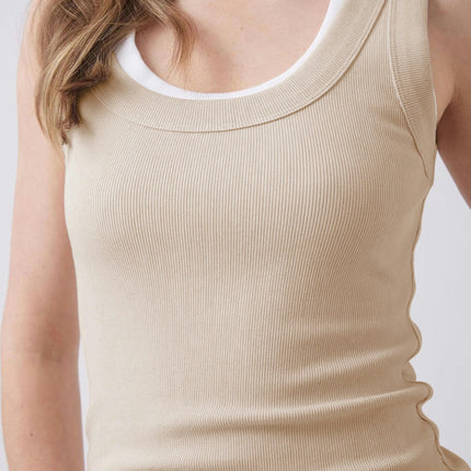 Women Basic Ribbed Knit Sleeveless Casual Scoop Neck Slim Fit Tank Top