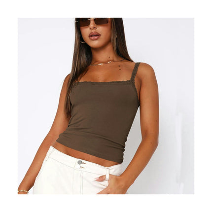 Women Square Neck Crop Sexy Tank Tops Spaghetti Strap Cami Sleeveless Top