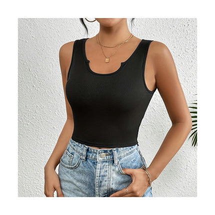 Women Summer U Neck Crop Tank Tops Ribbed Cami Sleeveless Top