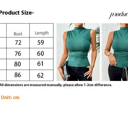 Womens Casual Sleeveless High Neck Ruched Ribbed Fitted Tank Top