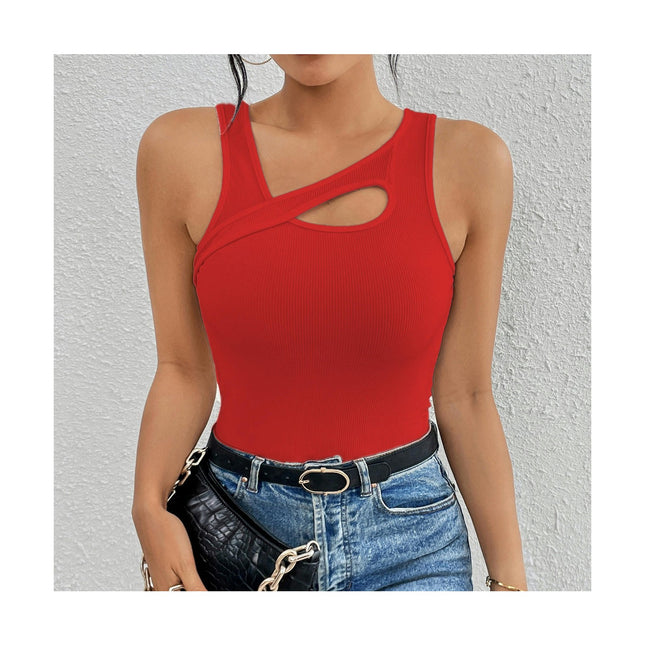 Women's Cut Out Sleeveless Crop Tank Top Ribbed Slim Fit Casual Summer Tops