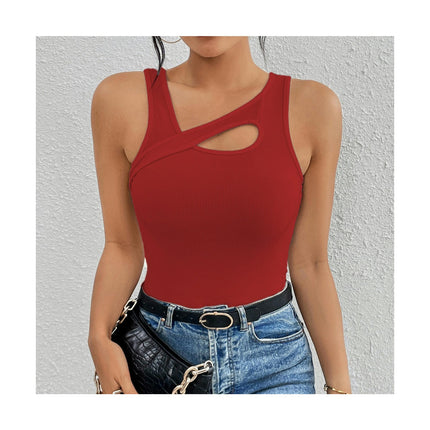 Women's Cut Out Sleeveless Crop Tank Top Ribbed Slim Fit Casual Summer Tops