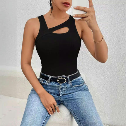 Women's Cut Out Sleeveless Crop Tank Top Ribbed Slim Fit Casual Summer Tops