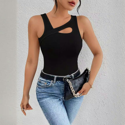 Women's Cut Out Sleeveless Crop Tank Top Ribbed Slim Fit Casual Summer Tops