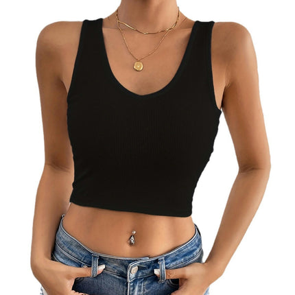 Women's Summer U Neck Sleeveless Cropped Tank Backless Slim Fit Crop Tops