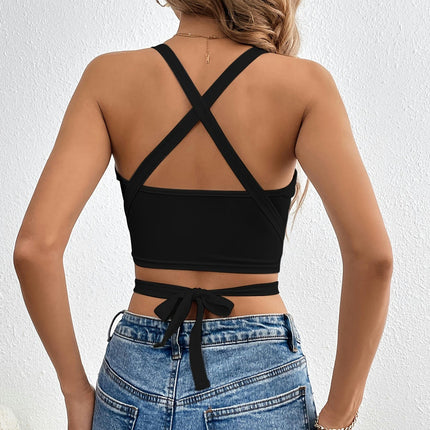 Women's Criss Cross Back Spaghetti Strap Tank Tops Sleeveless Tie Crop Top Camisole