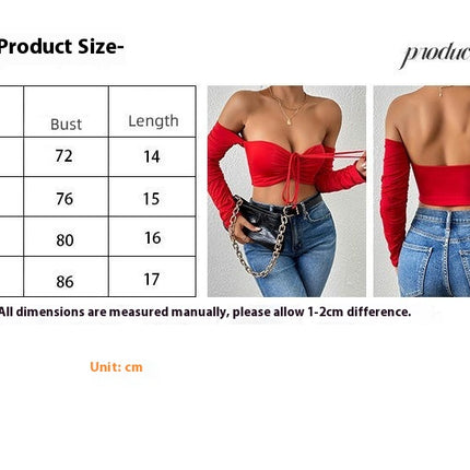 Women's Elegant Off Shoulder Long Sleeve Drawstring Crop Tube Tops Shirt