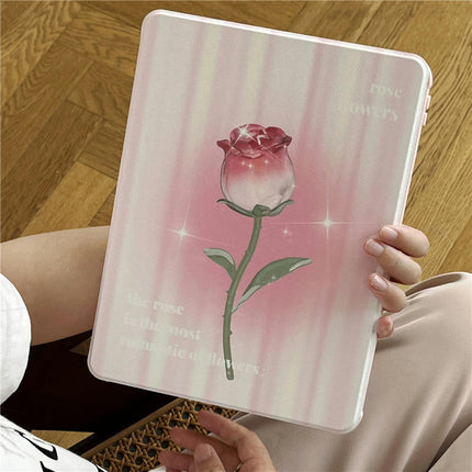 Flower iPad Case Cover with Pencil Holder, Auto Sleep/Wake-A