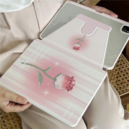 Flower iPad Case Cover with Pencil Holder, Auto Sleep/Wake-A