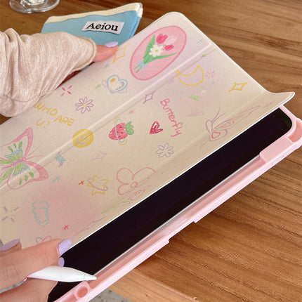 Flower iPad Case Cover with Auto Wake/Sleep Stand Pencil Holder