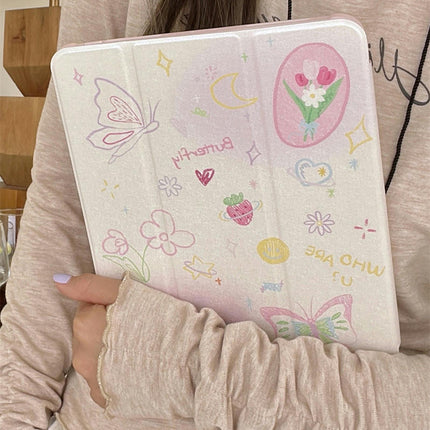 Flower iPad Case Cover with Auto Wake/Sleep Stand Pencil Holder