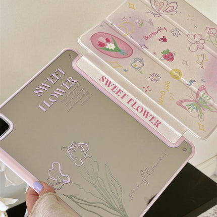 Flower iPad Case Cover with Auto Wake/Sleep Stand Pencil Holder