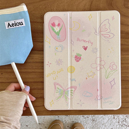 Flower iPad Case Cover with Auto Wake/Sleep Stand Pencil Holder