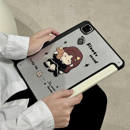 iPad Case Cover with Pencil Holder Cartoon Tablet Protective Cover-A