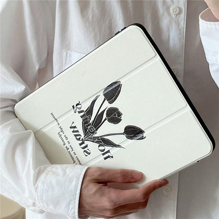 Flower iPad Case Cover with Pencil Holder, Auto Sleep/Wake-B1