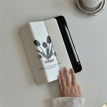 Flower iPad Case Cover with Pencil Holder, Auto Sleep/Wake-B1