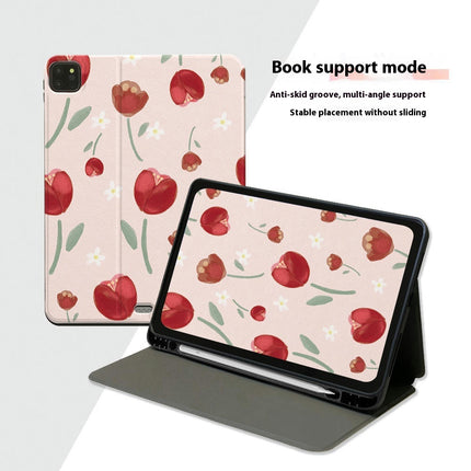 Flower iPad Case Cover with Pencil Holder, Auto Sleep/Wake-B2