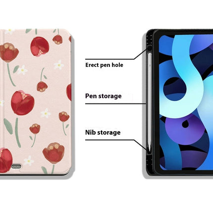 Flower iPad Case Cover with Pencil Holder, Auto Sleep/Wake-B2