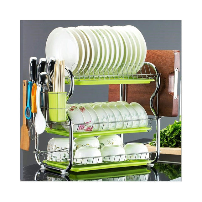 Shelf Sinks Metal Kitchen Dish Rack Three-Layer Household Drain Storage Rack with Chopstick Holder