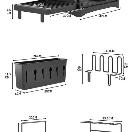 Large Dish Drying Rack with Drainboard Set - Extendable Rack Utensil Cups Holder