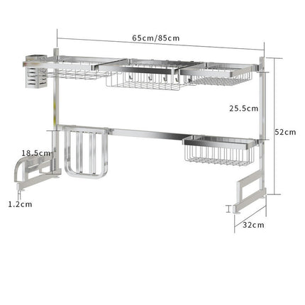 Over Sink Dish Drainer Drying Rack - Full Stainless Steel Storage Adjustable Length Kitchen Rack