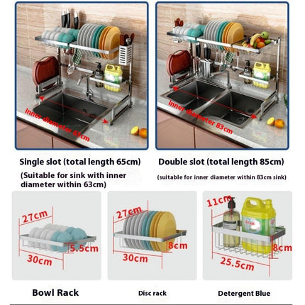 Over Sink Dish Drainer Drying Rack - Full Stainless Steel Storage Adjustable Length Kitchen Rack