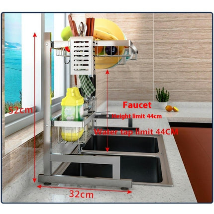 Over Sink Dish Drainer Drying Rack - Full Stainless Steel Storage Adjustable Length Kitchen Rack