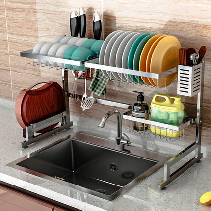 Over Sink Dish Drainer Drying Rack - Full Stainless Steel Storage Adjustable Length Kitchen Rack