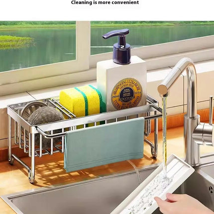 Sponge Holder for Kitchen Sink Caddy Stainless Steel Dish Sponge Organizer with Divider Storage