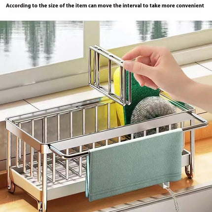 Sponge Holder for Kitchen Sink Caddy Stainless Steel Dish Sponge Organizer with Divider Storage