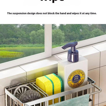 Sponge Holder for Kitchen Sink Caddy Stainless Steel Dish Sponge Organizer with Divider Storage