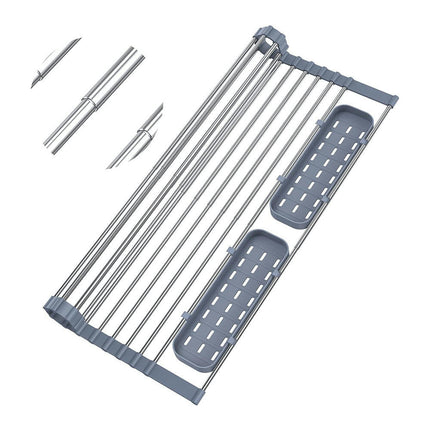 Multipurpose Expandable Roll Up Dish Drying Rack - with Utensil Holder Over The Sink Dish Drainer