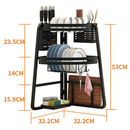 Dish Drying Rack Sturdy Triangle 2 Tier Dish Drainer - for Space Saving Multi-Functional Dish