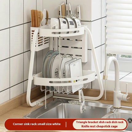 Dish Drying Rack Sturdy Triangle 2 Tier Dish Drainer - for Space Saving Multi-Functional Dish