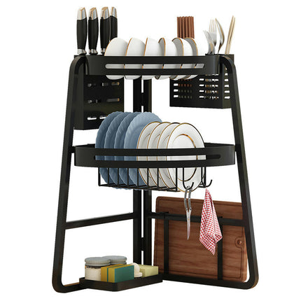 Dish Drying Rack Sturdy Triangle 2 Tier Dish Drainer - for Space Saving Multi-Functional Dish