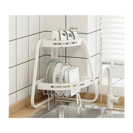 Dish Drying Rack Sturdy Triangle 2 Tier Dish Drainer - for Space Saving Multi-Functional Dish