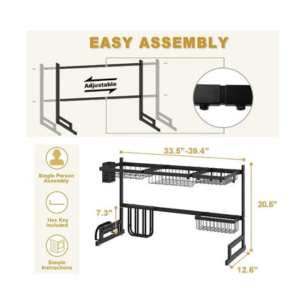 Over The Sink Dish Drying Rack - Expandable Length Large Stainless Steel Over The Sink Dish Rack