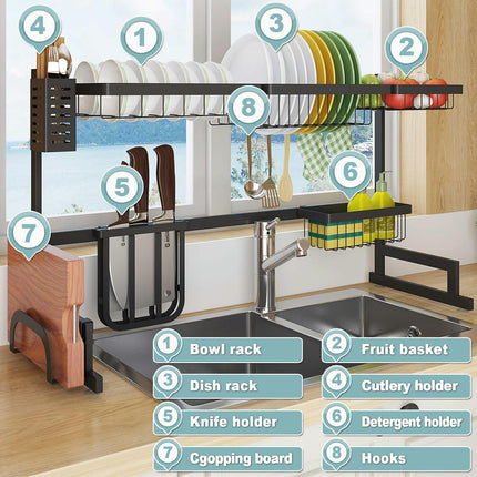 Over The Sink Dish Drying Rack - Expandable Length Large Stainless Steel Over The Sink Dish Rack