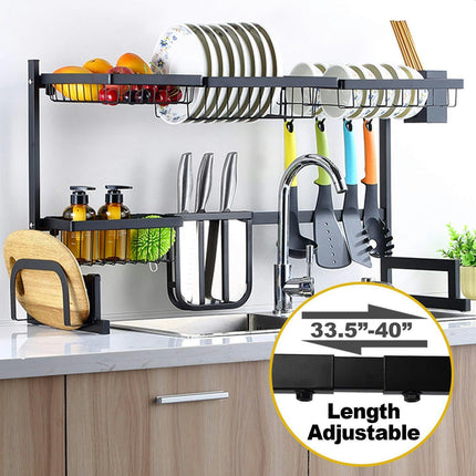 Over The Sink Dish Drying Rack - Expandable Length Large Stainless Steel Over The Sink Dish Rack