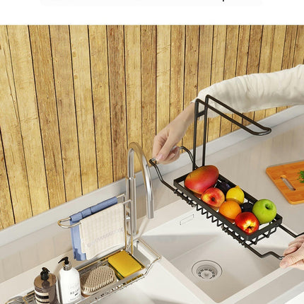 Stainless Steel Telescopic Sink Caddy Sponge Holder Over with Dishcloth Towel Holder