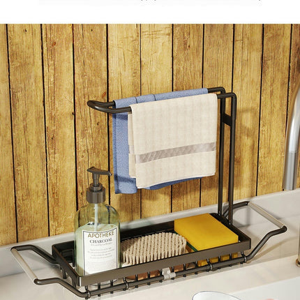 Stainless Steel Telescopic Sink Caddy Sponge Holder Over with Dishcloth Towel Holder