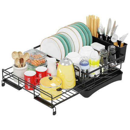 Multifunctional Extendable Dish Drying Rack for Kitchen Counter with 360° Swivel Spout