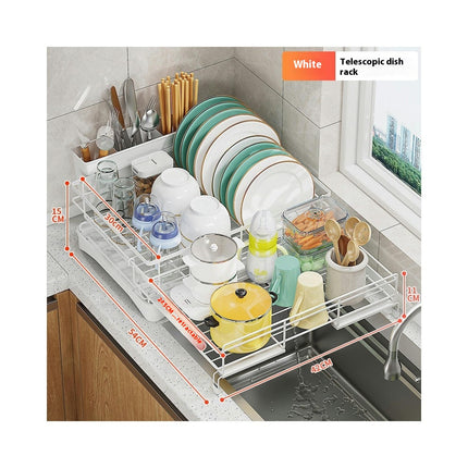 Multifunctional Extendable Dish Drying Rack for Kitchen Counter with 360° Swivel Spout