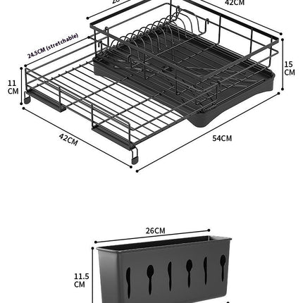 Multifunctional Extendable Dish Drying Rack for Kitchen Counter with 360° Swivel Spout