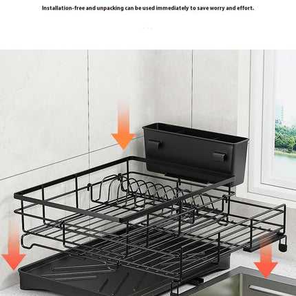 Multifunctional Extendable Dish Drying Rack for Kitchen Counter with 360° Swivel Spout