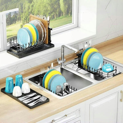 Dish Drying Rack Drainer Compact Bowls Chopsticks Cups Knives Rack with Cutlery Holder for Kitchen