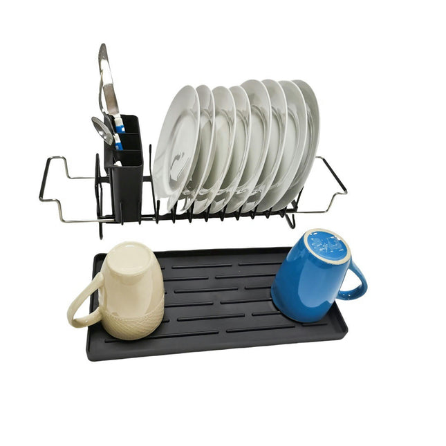 Dish Drying Rack Drainer Compact Bowls Chopsticks Cups Knives Rack with Cutlery Holder for Kitchen