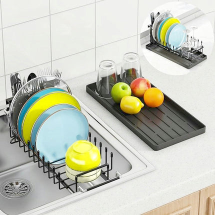 Dish Drying Rack Drainer Compact Bowls Chopsticks Cups Knives Rack with Cutlery Holder for Kitchen