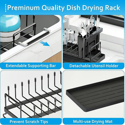 Dish Drying Rack Drainer Compact Bowls Chopsticks Cups Knives Rack with Cutlery Holder for Kitchen