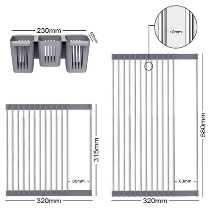 Over Drainer Stainless Steel with Silicone Anti-Slip Adjustable with Storage Basket